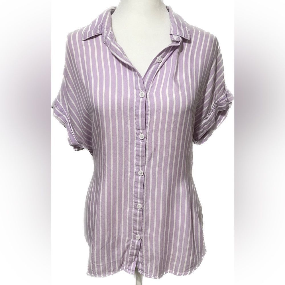 beachlunchlounge - Button-down Top - Purple Striped - Size XS